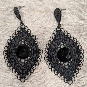 Delicate Lacey Black Dangle Earrings
